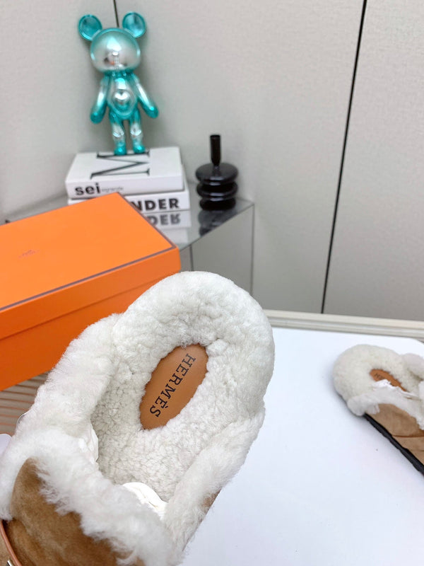 HM Mule 30mm In Light Brown With Fleece And Suede Lining  971394