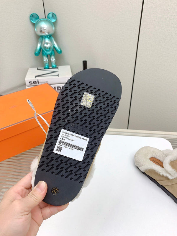 HM Mule 30mm In Light Brown Beige With Fleece And Suede Lining 971396