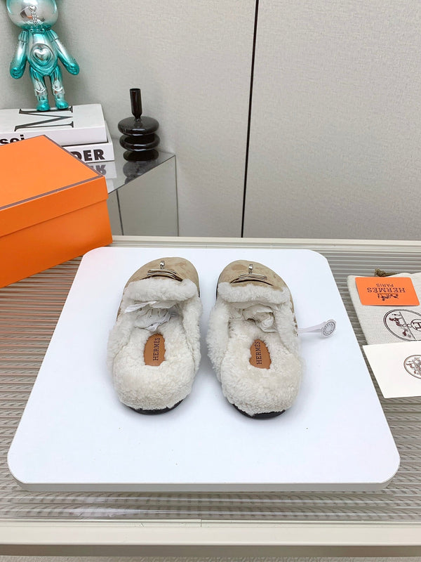 HM Mule 30mm In Light Brown Beige With Fleece And Suede Lining 971396