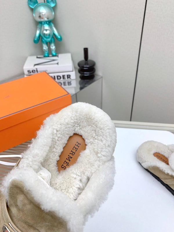 HM Mule 30mm In Light Brown Beige With Fleece And Suede Lining 971396