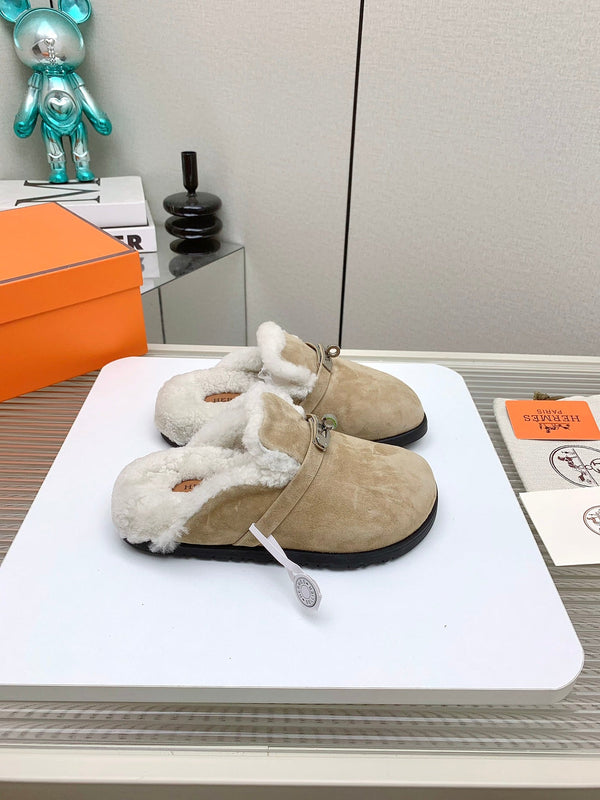 HM Mule 30mm In Light Brown Beige With Fleece And Suede Lining 971396