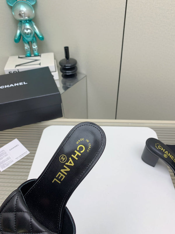 CC Mule Sandals 50mm In Black Quilted Lambskin 148942