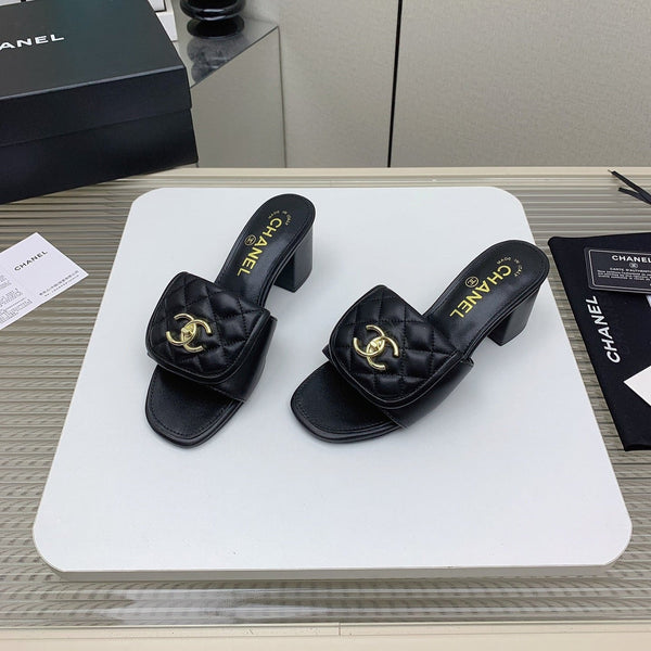 CC Mule Sandals 50mm In Black Quilted Lambskin 148942