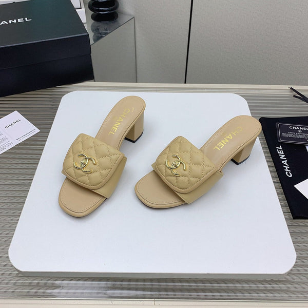 CC Mule Sandals 50mm In Beige Quilted Lambskin 148946