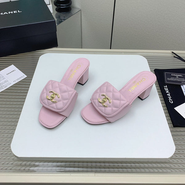 CC Mule Sandals 50mm In Light Pink Quilted Lambskin 148948