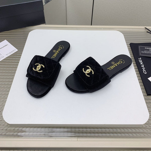 CC Slippers In Black Velvet 148954