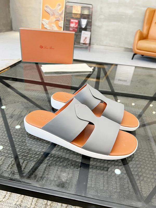 LP CROSSOVER SLIPPERS IN PELLE DI VITELLO GRIGIO CHIARO