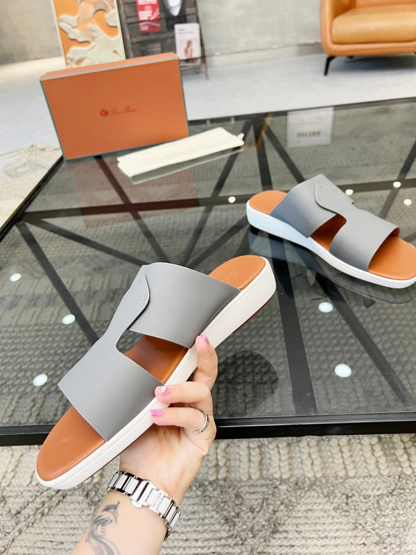 LP CROSSOVER SLIPPERS IN PELLE DI VITELLO GRIGIO CHIARO