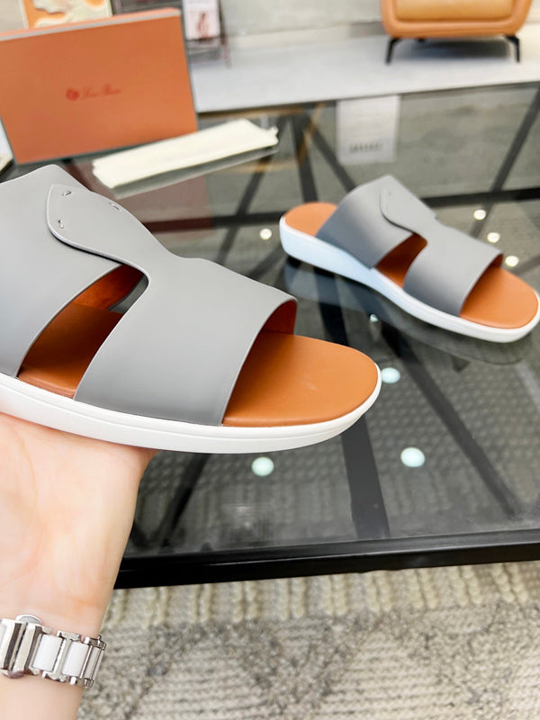 LP CROSSOVER SLIPPERS IN PELLE DI VITELLO GRIGIO CHIARO