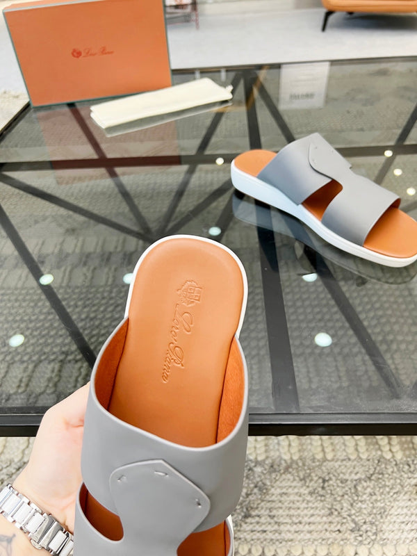 LP CROSSOVER SLIPPERS IN PELLE DI VITELLO GRIGIO CHIARO