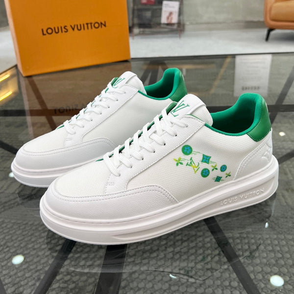 BEVERLY HILLS TRAINERS WHITE MIX COOL GREEN CALFSKIN AND MESH FABRIC