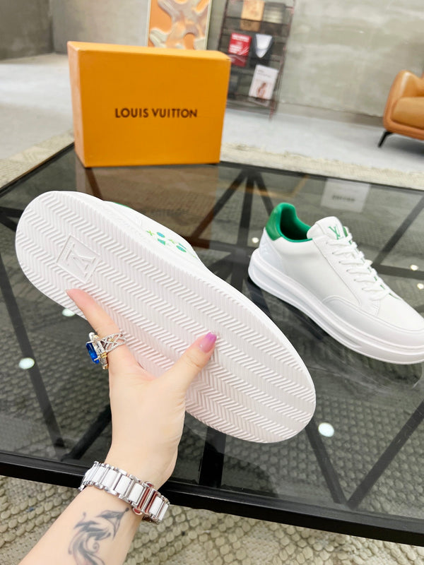BEVERLY HILLS TRAINERS WHITE MIX COOL GREEN CALFSKIN AND MESH FABRIC