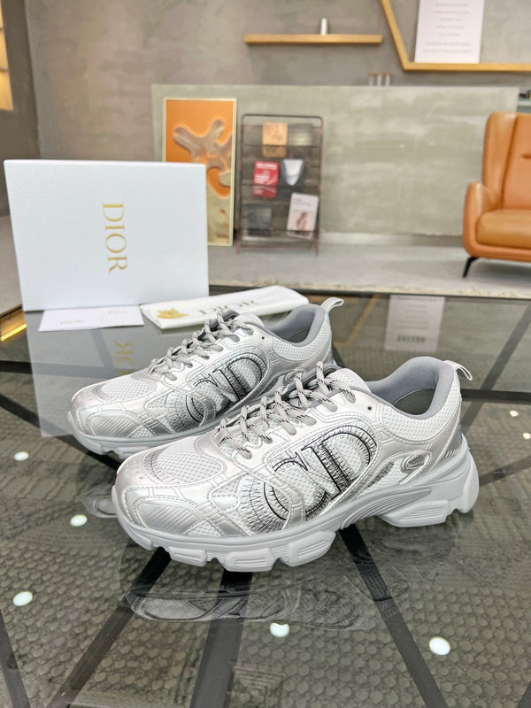 CD CHRONO SNEAKER WHITE AND SILVER MESH FABRIC