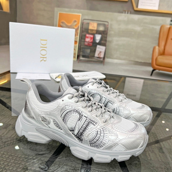 CD CHRONO SNEAKER WHITE AND SILVER MESH FABRIC
