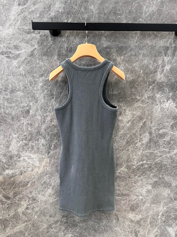 Miu Miu 25 Knitted Vest Skirt Gray Cotton