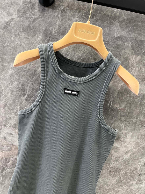 Miu Miu 25 Knitted Vest Skirt Gray Cotton