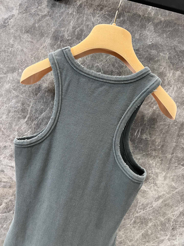 Miu Miu 25 Knitted Vest Skirt Gray Cotton