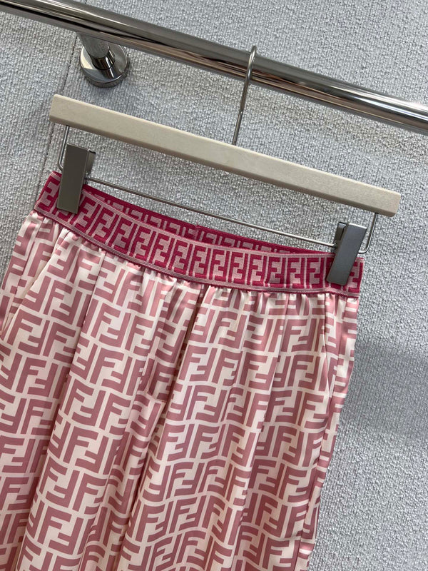 Fendi 25 Wide Leg Pants Pink Polyester Fiber