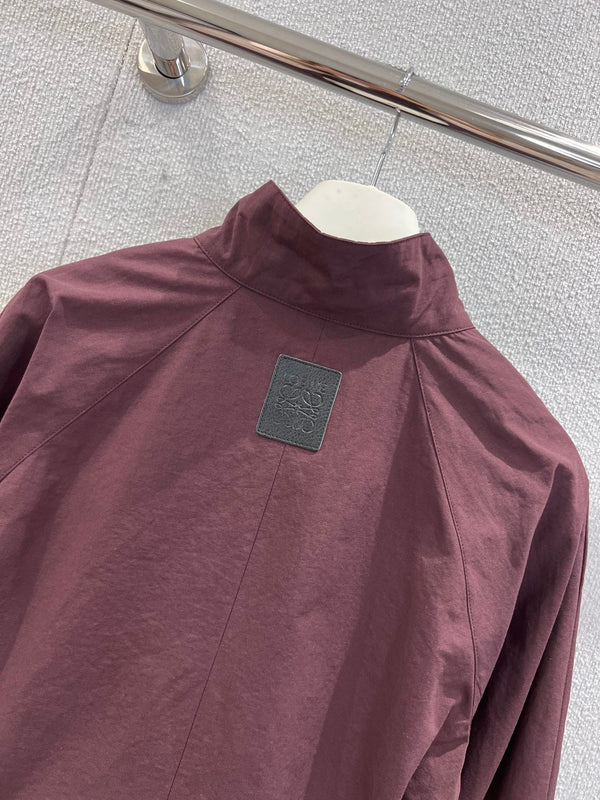 Loewe 25 Stand Collar Short Trench Coat Burgundy Red Cotton Nylon 224272