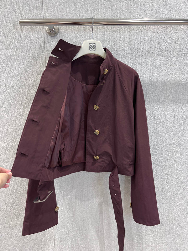 Loewe 25 Stand Collar Short Trench Coat Burgundy Red Cotton Nylon 224272