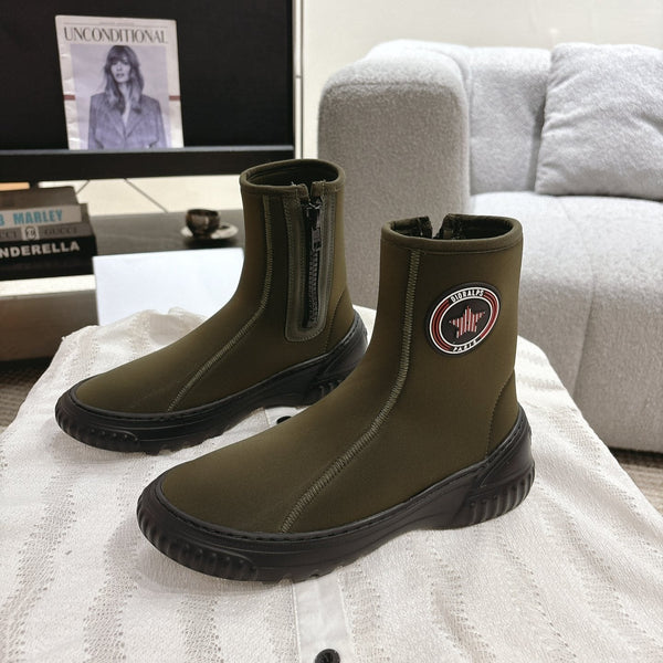 CD Ankle Boots Brown Moss Green Elastic Fabric