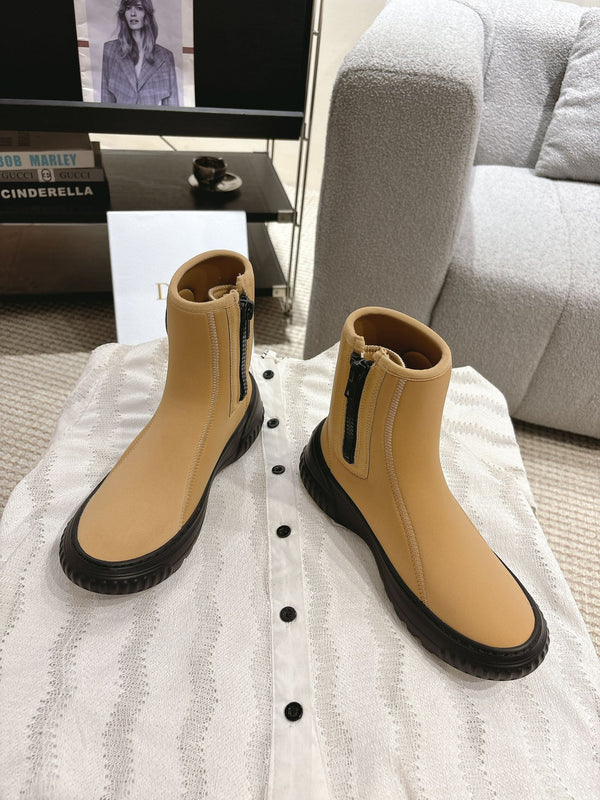 CD Ankle Boots Yellow Beige Elastic Fabric