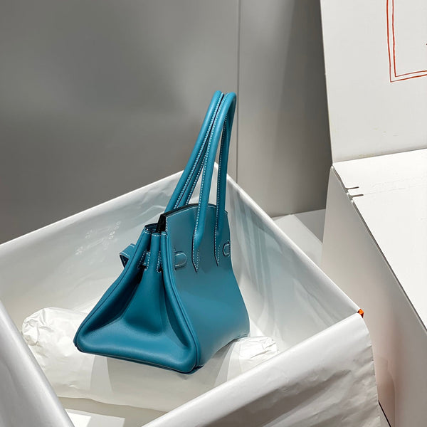 HM Shoulder Birkin 29cm Blue Denim Swift Leather Silver Hardware