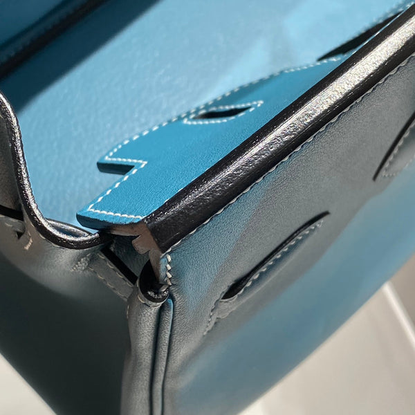 HM Shoulder Birkin 29cm Blue Denim Swift Leather Silver Hardware