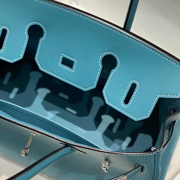 HM Shoulder Birkin 29cm Blue Denim Swift Leather Silver Hardware