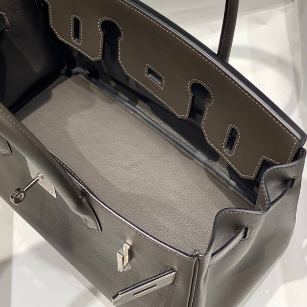 Borsa a spalla HM Birkin 29 in pelle nera e cioccolato 222332