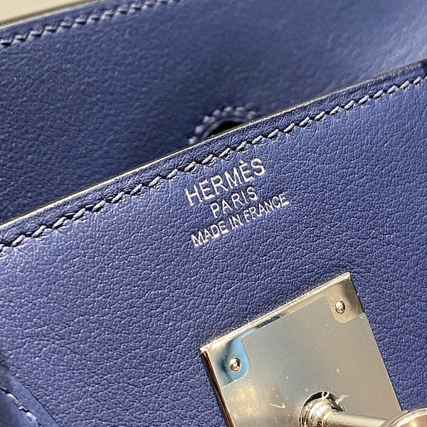 HM Shoulder Birkin 29 Navy Blue Brown Leather 222344