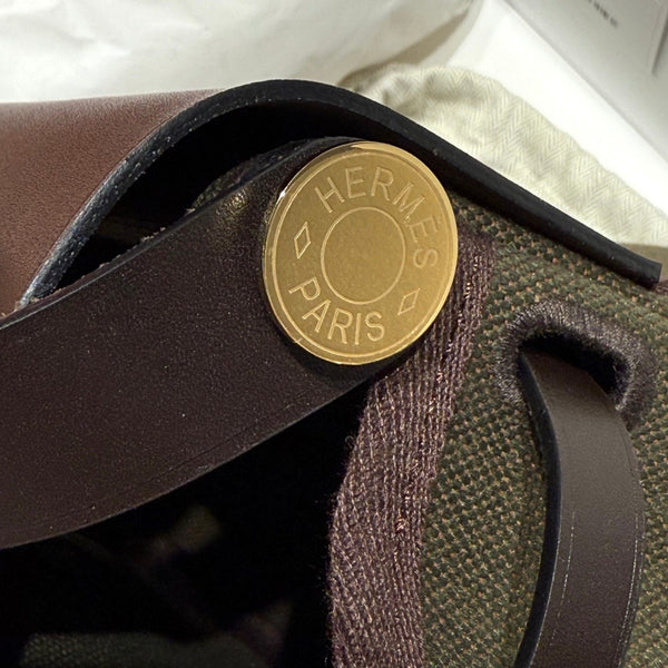 HM Mini Herbag Gold Buckle 20 Army Green Canvas and Hunter Cowhide 243360