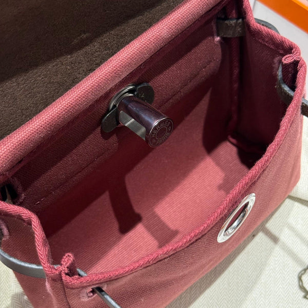 HM Mini Herbag Silver Buckle 20 Burgundy Canvas and Hunter Cowhide 243250