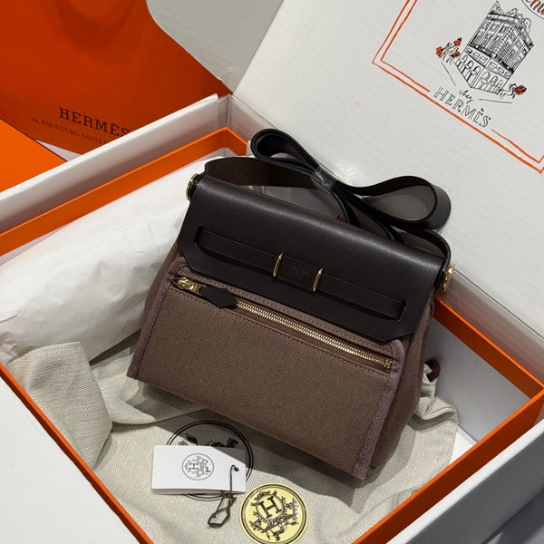 HM Mini Herbag Gold Buckle 20 Coffee Canvas and Hunter Cowhide 243300