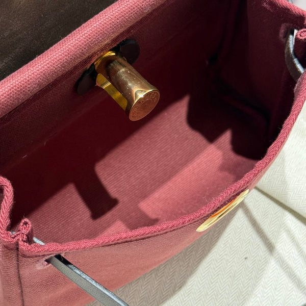 HM Mini Herbag Gold Buckle 20 Burgundy Canvas and Hunter Cowhide 243365