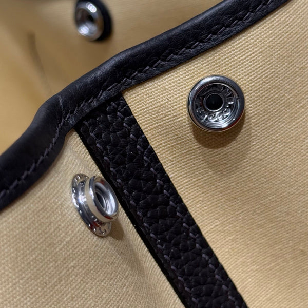 HM Garden Party 30cm Bag Black Togo Light Beige Canvas