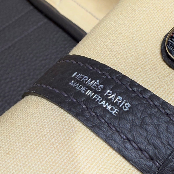 HM Garden Party 30cm Bag Black Togo Light Beige Canvas