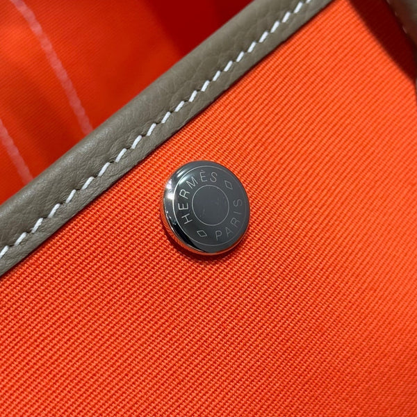 HM Garden Party 30cm Bag Etoupe Togo Orange Canvas