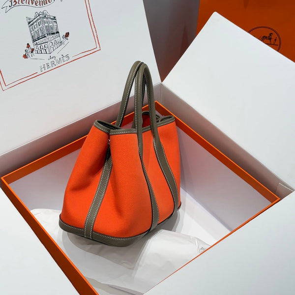 HM Garden Party 30cm Bag Etoupe Togo Orange Canvas