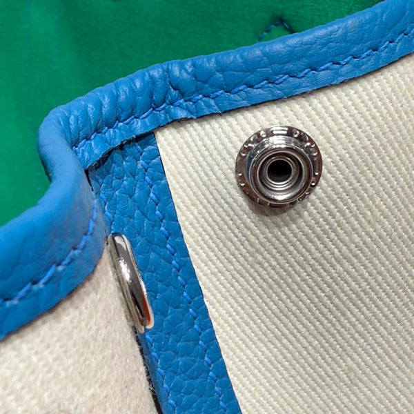 HM Garden Party 30cm Bag Blue Togo Cream Canvas