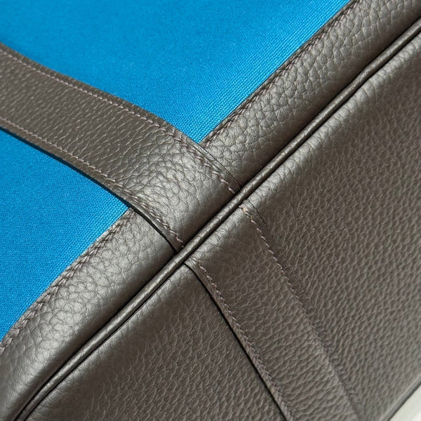 HM Garden Party 30cm Bag Chocolate Togo Blue Canvas