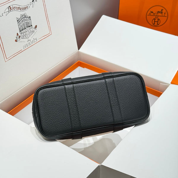 HM Garden Party 30cm Bag Black Togo White Canvas