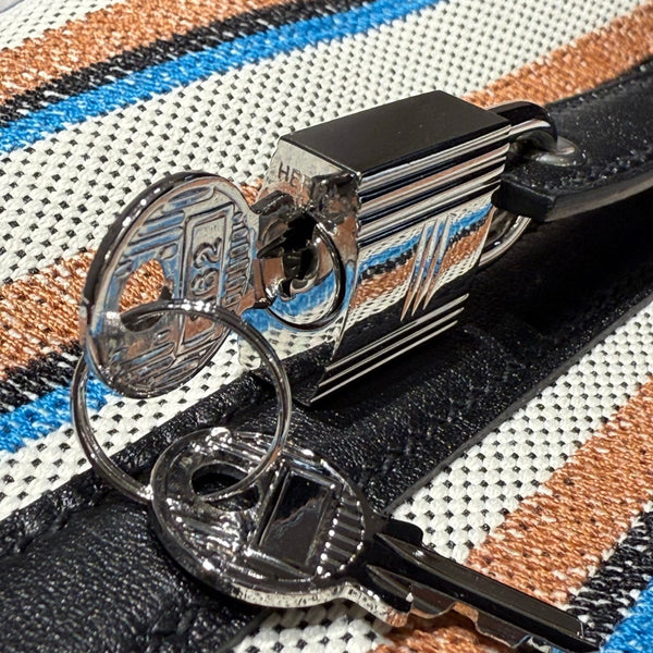 Picotin Lock 18 Black Swift Calfskin Multicolor Canvas