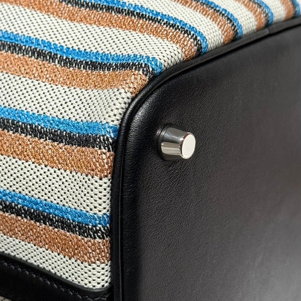 Picotin Lock 18 Black Swift Calfskin Multicolor Canvas