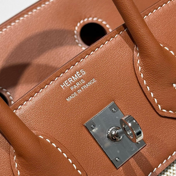 HM Birkin 25cm Golden Brown Swift Cowhide With Beige Canvas Fabric Shw 249989