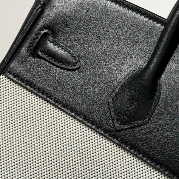 HM Birkin 25cm Black Swift Dark Grey Canvas Silver Hardware