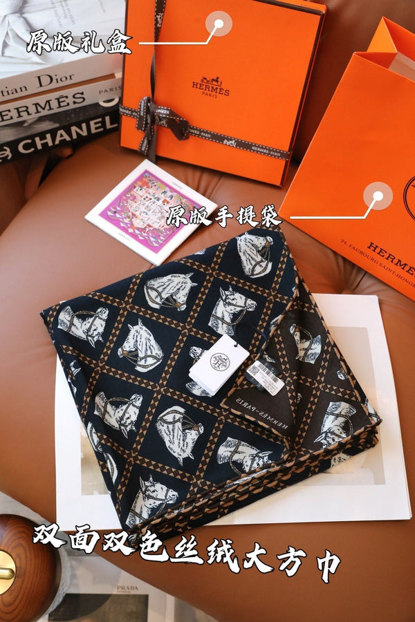 Scarf 140 CM In Black Mix White Cashmere And Silk 335765