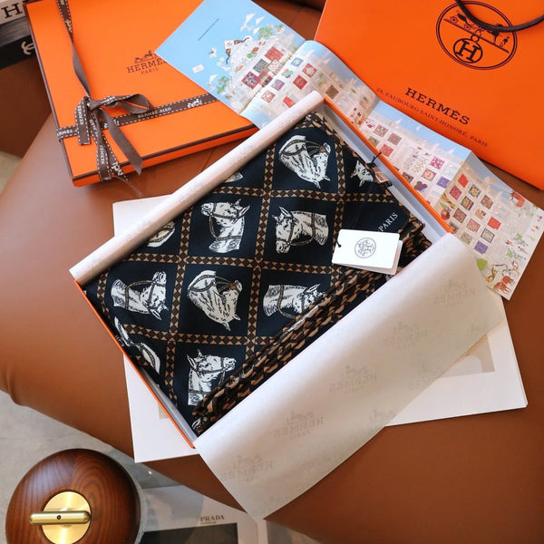 Scarf 140 CM In Black Mix White Cashmere And Silk 335765