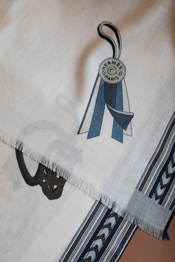 Et Gris Gris Rectangle Scarf 180 CM In White Colorful Cashmere and Mulberry Silk 401142