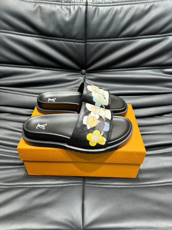 PANTOFOLE LV IN PELLE DI VITELLO MONOGRAMMA NERA